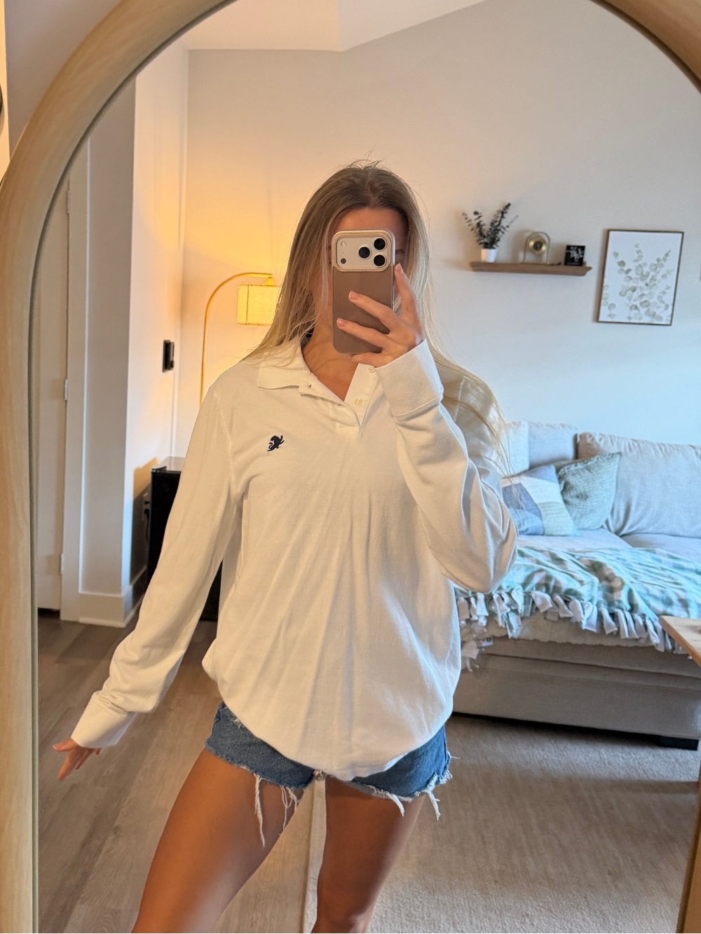 Express White Long-Sleeve Polo Shirt